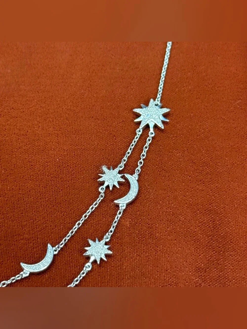 Sterling Silver Rising Star & Moon 1.00 TCW Diamond Necklace
